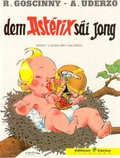 Image shows a sample cover of an Asterix album in Luxembourgish.
